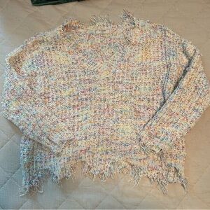 Cozy Multicolor Frayed Hem Sweater